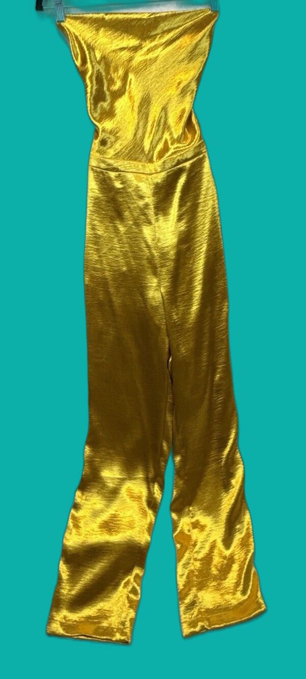 Lovers and Friends Britt Jumpsuit XS Prosecco Gold Satin Lace Up Back Revolve